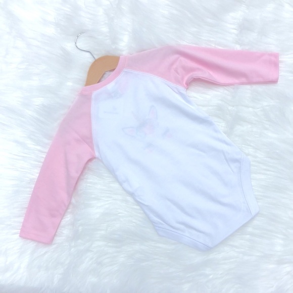 Pink/White Raglan Onesie With Embroidery, Unicorn Embroidered Onesie - Picture 3 of 3